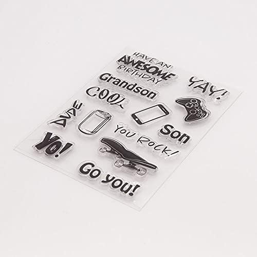 Arbuya Зашеметяващ Прозрачни Печати върху Рожден Ден с Надпис YAY Cool Dude You Rock Силиконови Печати за Направата на Картички, Бижута и САМ