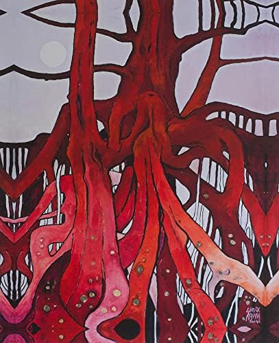 Сюрреалистични картини НОВИКИ с червени листа и дървета Картина от Мексико Червени корени злато