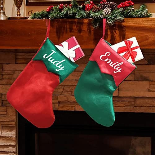WLL-NG Персонализирани Мини-Коледни Чорапи с бродирани име, Изработени по Поръчка Малки Коледни Чорапи, Червено-Зелена
