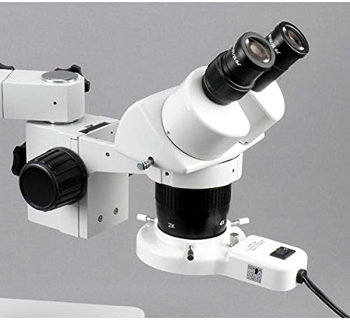 Бинокъла на стереомикроскоп AmScope SW-3B24Y-FRL, окуляры WH10x, 20-кратно/30 х/40-кратно/60-кратно увеличение, 2X/4X обектив, Однорычажная