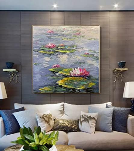 Картини с маслени бои JFNISS Ръчно рисувани - Модерна минималистичная абстрактна водна лилия квадратна oil рисувани на Платно Модерна