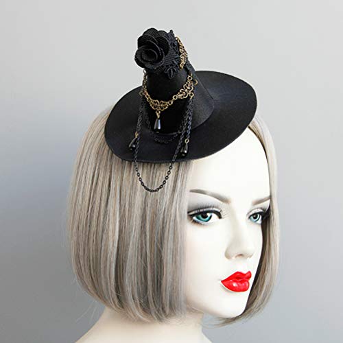 Черната шапка на вещица, шнола за коса с кичури в готически стил, аксесоари за коса за Хелоуин