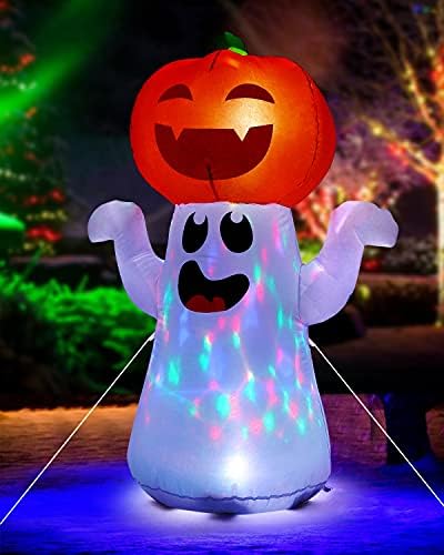Zukakii 5Ft Украса за Хелоуин Надуваема Тиква Призрак Вградени Въртящи се на 360 ° Магически Цветни Led Светлини, Взривяване