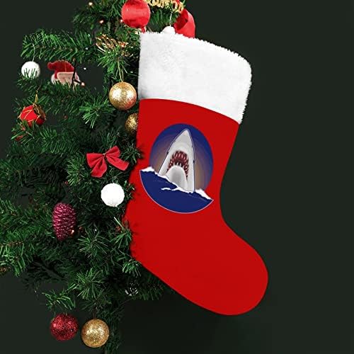 Коледни Чорапи Great White Shark Червено Кадифе, с Бял Пакет шоколадови Бонбони, Коледни Декорации и Аксесоари за вашето семейно Парти