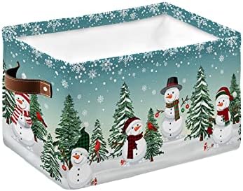 Кошница за съхранение на Коледни снежни човеци, Кутия за Съхранение на Снежинки, с Дръжки, Ферма с Коледна Елха в Снега, Сгъваем Органайзер,