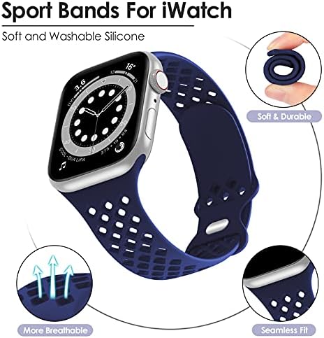 Луксозна гривна, съвместим с джапанки Apple Watch 42 мм 44 мм 45 мм за жени и мъже-Мек Силикон Водоустойчив Спортен Взаимозаменяеми каишка