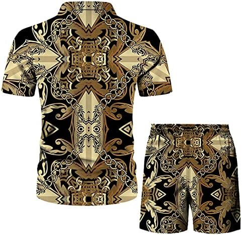 4ZHUZI/Мъжки Летен Комплект от 2 теми, Плажна Риза с къс ръкав и Къси Панталони с Джоб, Модни Костюми, Комплекти за Голям Размер