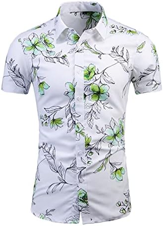 Мъжки Хавайски Ризи с Къс Ръкав Aloha Тениска за Мъже Casual Копчета Тропическа Хавайска Риза с Цветен Модел Плажно Парти