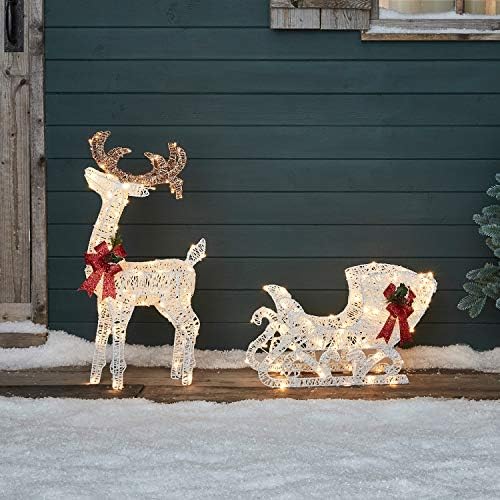 Lights4fun, Inc. 2 крака на Елен и Шейни С Предварителна Осветление Led Коледни Фигурки, Украса