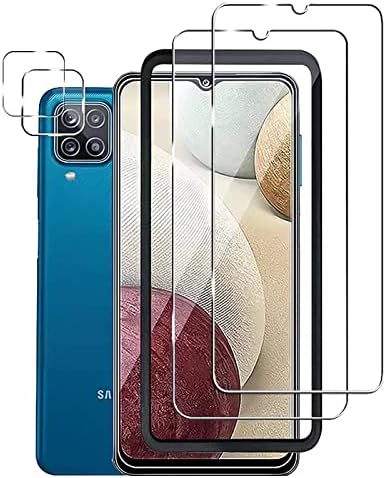 Защитно фолио Meikobuly за Samsung Galaxy A12 с позиционирующей рамка, Защитно фолио за екрана от 2 теми и Защитно фолио за обектива