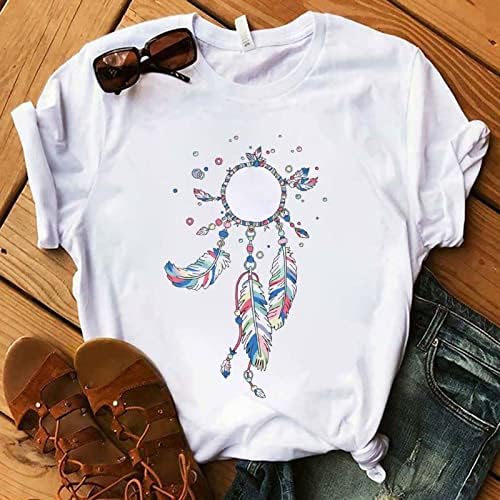 Бяла Горната Риза за Жени Лято Есен С Къс Ръкав е Удобна Цветна Облекло Модерен Средновековна Тениска с Кръгло Деколте PQ PQ XL