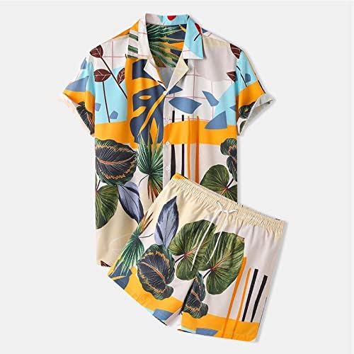 NaRHbrg Комплекти от 2 теми за Мъжки Хавайски Ризи, Ежедневни Ризи с Копчета и Къс Ръкав, къси Панталони с Принтом, Тропически