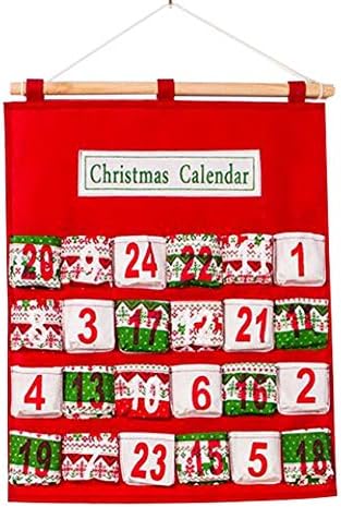 Коледен Стенен Адвент-календар Letuwj с Джобове Червен Цвят 15,9x20,5 Инча