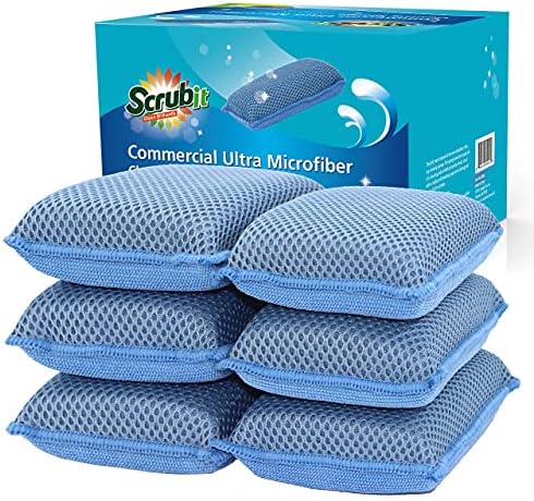 Гъба за кухня Miracle от микрофибър от Scrub-It (6 опаковки) - Гъба за миене на съдове, увеличаваща се сила, не царапающиеся