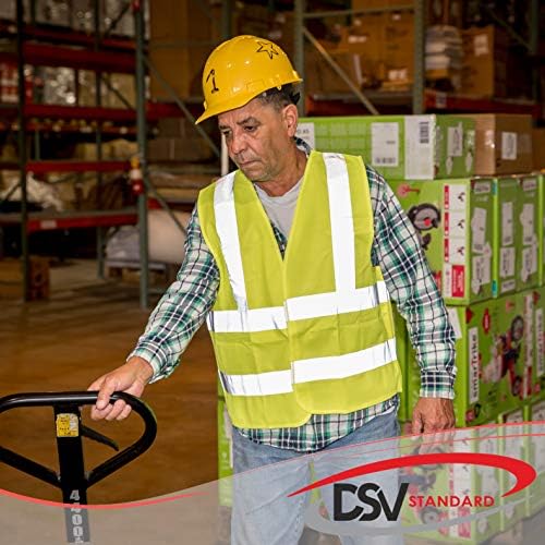 Отразяваща жилетка за безопасност DSV Standard повишена видимост с линия и закопчалка на кука | Неоново жълто | Полиестер | Размер