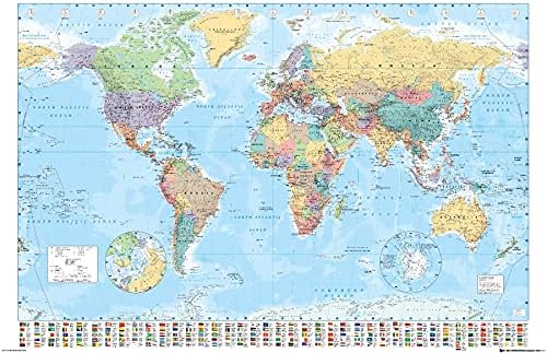 Плакат на стената Trends International World Map 2019, 22.375 x 34, Версия без рамка