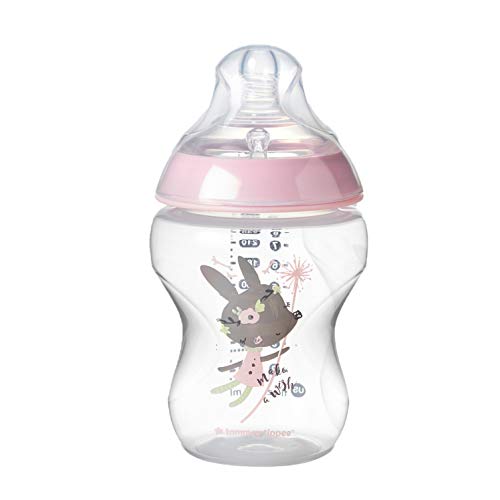 Детска бутилка Tommee Tippee Closer to Nature Розов цвят с декор, клапа против колики, Биберон под формата на гърди за естествена