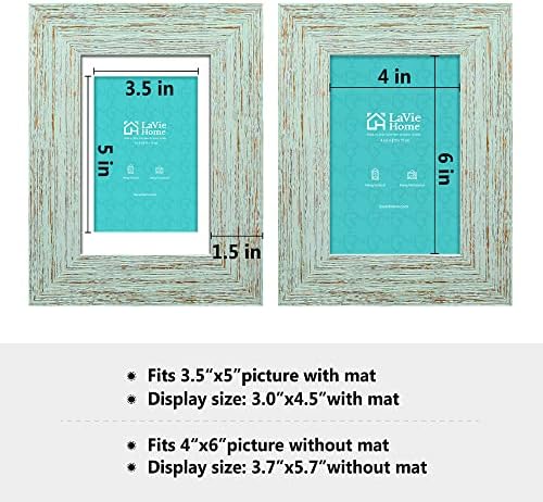Рамки за снимки LaVie Home 4x6 (6 опаковки, потертое бяло дърво и различни цветове), Комплект рамки в селски стил със стъкло с висока разделителна