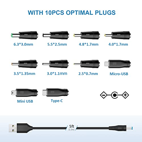 Захранващ кабел Powseed 5 vdc, Кабел за зареждане от USB към DC с 10 адаптери за зареждане на Лунната лампи, led пиксел подсветка, USB