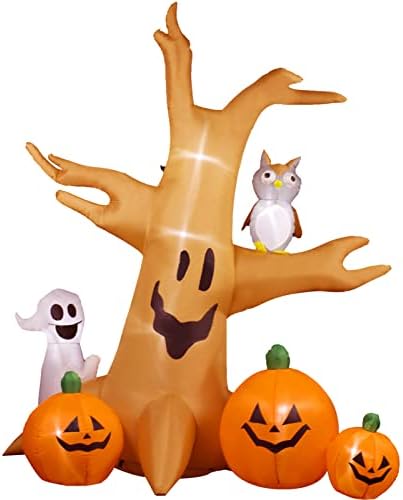 HOLLO STAR 8 Фута Хелоуин Надувное Мъртво Дърво с Фантоми и Совой и Надувное Дърво с 2 Бели Призраци, Надгробной котлони и Тиква