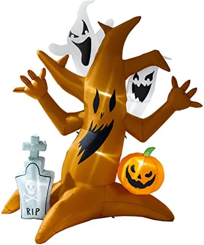 HOLLO STAR 8 Фута Хелоуин Надувное Мъртво Дърво с Призраци и Взривно Дърво с 2 Бели Призраци, Надгробной котлони и Тиква