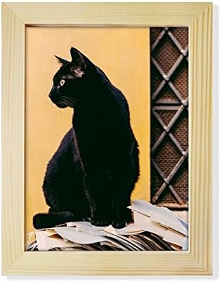 Направи си САМ Мыслящее Животно Готина Черна Котка Снимка на Работния Плот на Краси Фоторамка Дисплей Художествена Рисувани Дървени