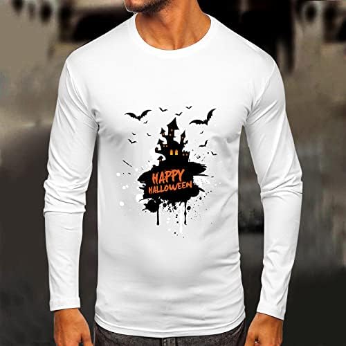 XXBR Мъжки Тениски на Хелоуин, Мъжка Тениска С принтом Честит Хелоуин, Haunted house, Дълъг ръкав, Забавен Графичен Монтиране Тренировъчен