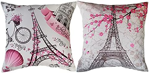 SLHETS Розови Калъфки за възглавници с Айфеловата Кула 18x18 ', Романтична Парижката Декоративна Калъфка за възглавница с Черешов цвят, Калъфка