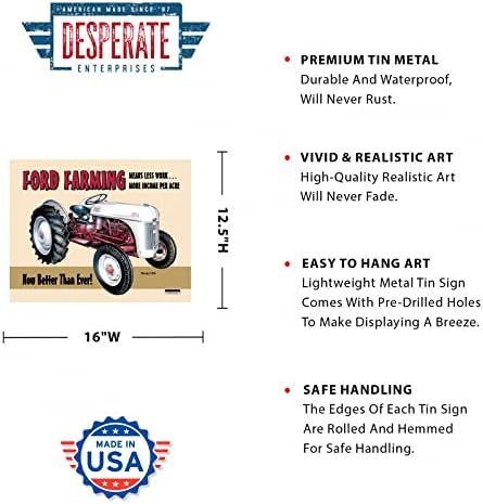 Лидице Знак Desperate Enterprises Ford Farming 8N - Носталгично Ретро Метален Декор на стената - Произведено в САЩ