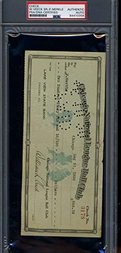 ДНК Фред Меркла , PSA , Подписан Автограф на Проверката на заплата на Чикаго Къбс през 1920 година