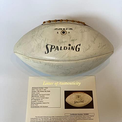 1967 Екипът на Канзас Сити Шефове Подписа Договор с Vintage Spalding AFL Game Football JSA COA - Футболни топки с автографи