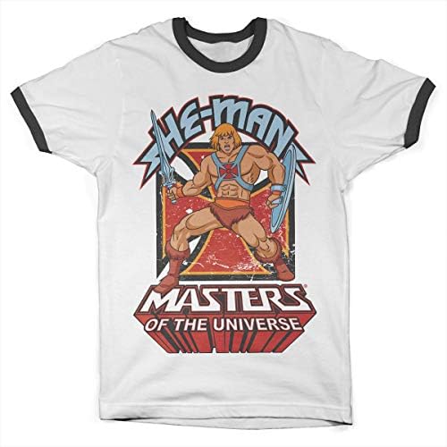 Мъжки t-shirt Masters of the Universe с официално лицензиран бейсбольным пръстен He-Man (бяло-черно)