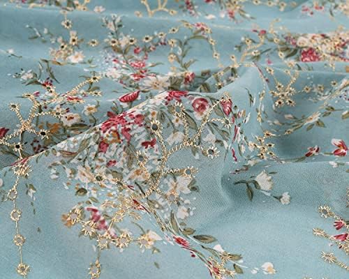 Бродирани люверсы, заставам на шифоновой плат с флорални принтом за шивашки рокли с ширина 60 см (предварително изрязани с дължина 2 ярд)