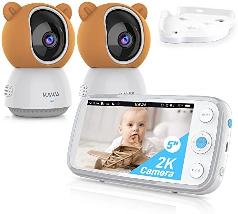 Видеоняня KAWA 2K с 2 камери и аудио, 5-инчов монитор с екран с висока разделителна способност, Циклична запис, нощно визия, Връзка до 4 камери, Датчик за температура, бат?