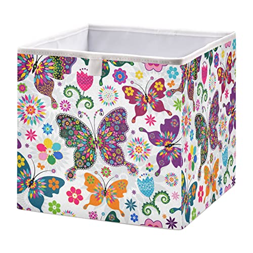 Пролетни Пеперуди, Цветя, Кутия за съхранение на Кубчета, Сгъваеми Кубчета за съхранение, Водоустойчив кош за играчки, Органайзер за Кубчета,