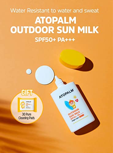 Мляко За слънчеви бани ATOPALM Outdoor с Набор от Чисти почистващи агенти Тампони, Водоустойчив Слънцезащитен Крем За бебета, SPF50 + PA