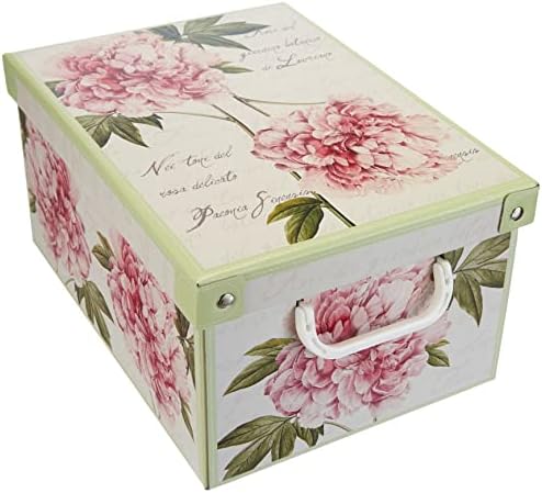 Декоративна Картонена кутия за съхранение на Kanguru Collection Midi Peonies с дръжки и капак за съхранение на Дрехи, Шкафове за дрехи,