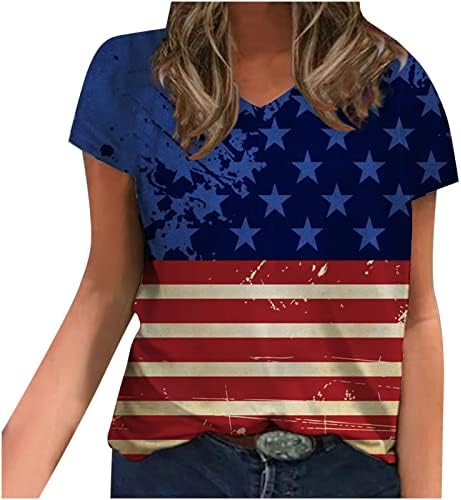 Тениски с Изображение в Американската Лента За момичета, Блуза С V-образно деколте, Ризи С Къс Ръкав, Ежедневни Есенно-Летни