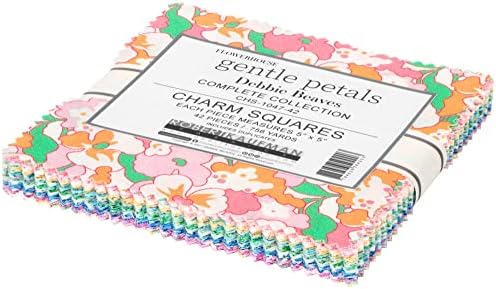 Очарователен опаковка от 5 квадратчета - Цветен къща Деликатни венчелистчета Деби Бивс за Robert Kaufman Цветя Пролетни Цветя от плат