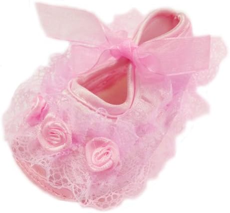 Комплект от оберточных обувки с цветя модел и дантела върху паметта и превръзка на главата, розов, размер 11