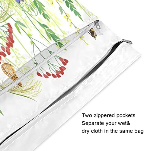 xigua Пъстри Диви Цветя Водоустойчив Влажна чанта за Филтър да Пере Пелени за Многократна употреба Мокри и Сухи Чанти с 2 Джоба с Цип за Пътуване,