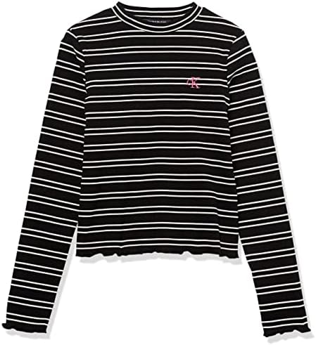 Тениска с дълъг ръкав на Calvin Klein за момичета, Пуловер с кръгло деколте, лого с детайлност