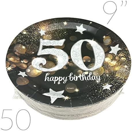 Oojami 100 Броя Хартиени Чинии 50-9 Кът Хартиени чинии, 50-7Десертни Хартиени Чинии на парти в Боулинг (50-годишнина)