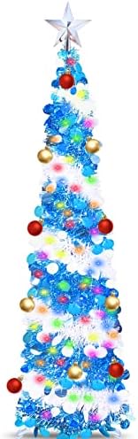 TURNMEON 5 Фута Всплывающая Сърма, таймер за украса на Коледната елха, 50 цветни светлини, 3D Звезда, 10 Топки, Украшение, пайети, изкуствен
