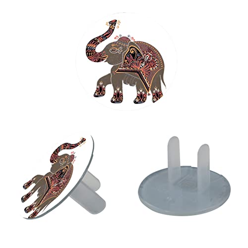 Пластмасови Капачки за Контакти с Племенните Цветен Модел във формата на Слон, за Защита на штекеров в опаковка от 12 броя, Кръгли Пластмасови