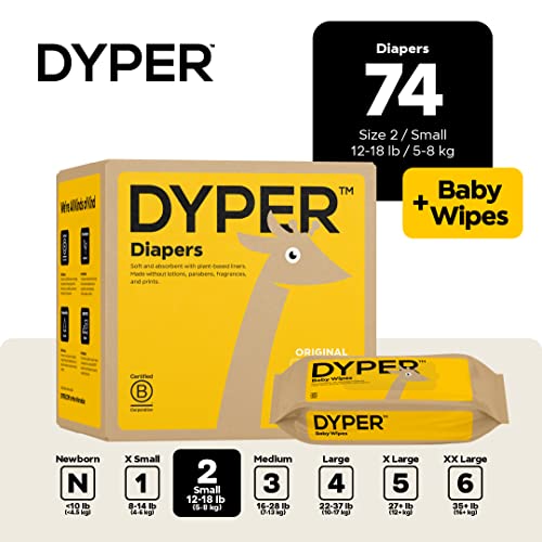Бебешки пелени от вискоза Dyper от Бамбук Размер на 2 + Кърпички | Естествени съставки | Алтернатива плат / ден и нощ|, Изработени