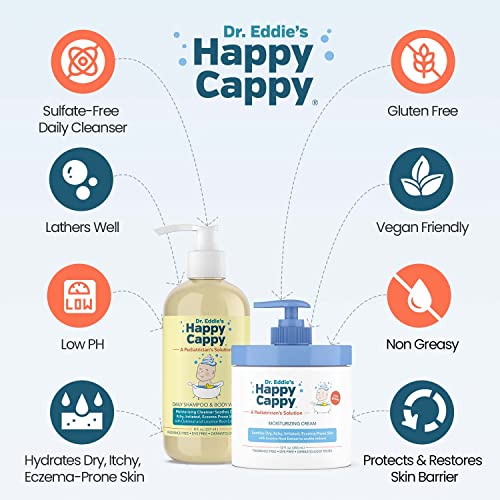 2-стъпка хоросан Happy Cappy, почистващо средство и крем за грижа за суха, Сърбеж, Чувствителна кожа, склонна към екзема, за