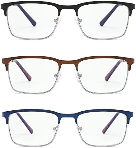 3 Опаковки Модерните Метални Очила за четене в пълна рамка за мъже, Мъжки компютърни Ридеры с Удобна кутия пролетта панти, очила с Антирефлексно