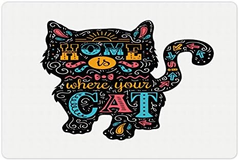 Foldout Подложка за котки и за храна и вода, една Котка с Надпис Домът е там, където котката, Креативен Цветен Дизайн, Нескользящий