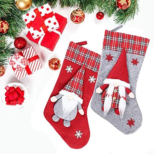 Meajore / Нов Комплект Коледни Чорапи от 2 теми, Коледни Чорапи с 3D Джуджетата на Дядо Коледа, Персонални (18 инча), Меки Класически